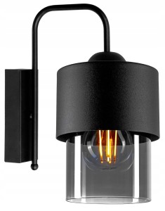 Nowoczesny kinkiet ścienny ze szklano-metalowym kloszem 1xE27