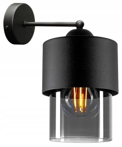 Nowoczesny kinkiet ścienny ze szklano-metalowym kloszem 1xE27