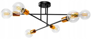 Nowoczesna sufitowa lampa w stylu loft z elementami miedzi 6xE27