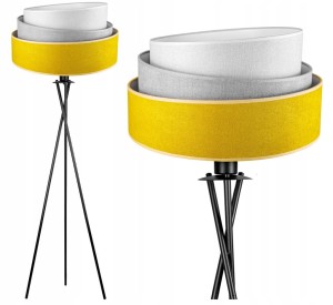 Stojąca lampa podłogowa trójnóg z miłym w dotyku abażurem z tkanego materiału 45cm