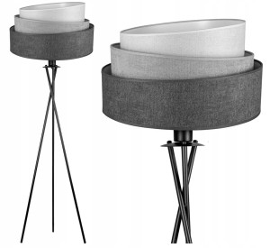 Stojąca lampa podłogowa trójnóg z miłym w dotyku abażurem z tkanego materiału 45cm