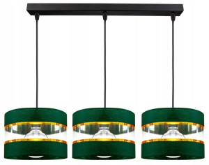 Lampa wisząca abażur butelkowa zieleń ze złotymi paskami 3xE27
