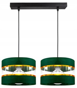 Lampa wisząca abażur butelkowa zieleń ze złotymi paskami 2xE27