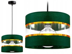Lampa wisząca abażur butelkowa zieleń ze złotymi paskami 1xE27