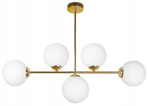 Nowoczesna złota lampa sufitowa z białymi kloszami w stylu loft