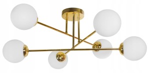 Nowoczesna złota lampa sufitowa z białymi kloszami w stylu loft