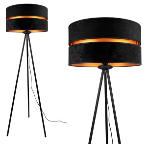 Lampa podłogowa z welurowym abażurem 40cm i złotym dodatkiem